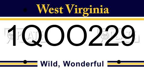 1QOO229 West Virginia License Plate