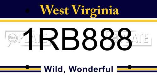 1RB888 West Virginia License Plate