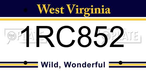 1RC852 West Virginia License Plate
