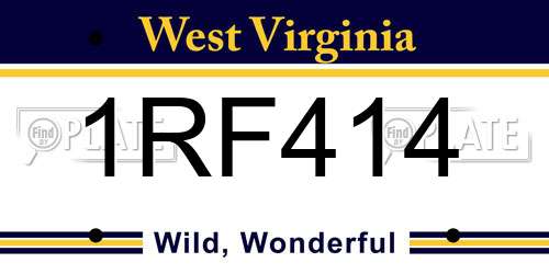 1RF414 West Virginia License Plate