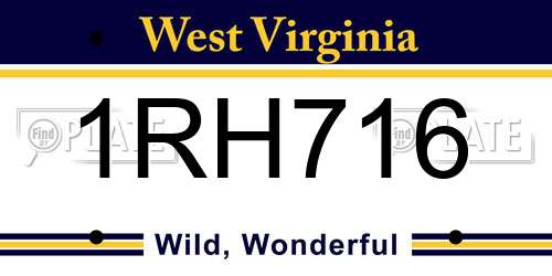 1RH716 West Virginia License Plate