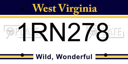 1RN278 West Virginia License Plate