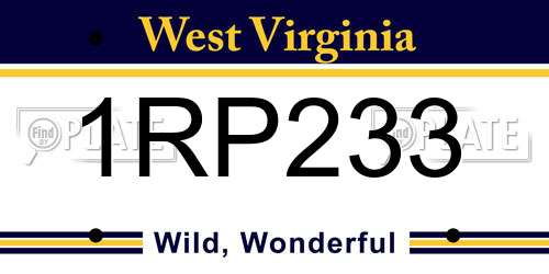 1RP233 West Virginia License Plate