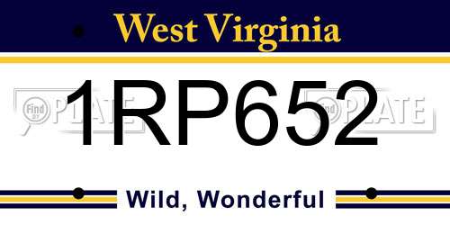 1RP652 West Virginia License Plate