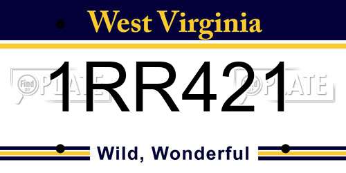 1RR421 West Virginia License Plate