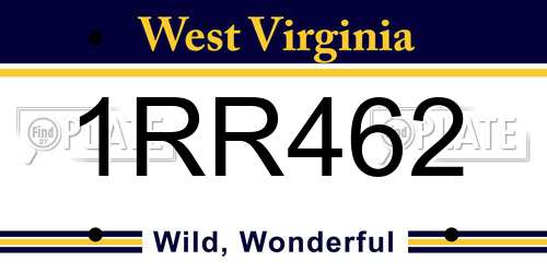 1RR462 West Virginia License Plate