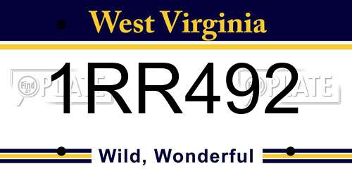1RR492 West Virginia License Plate