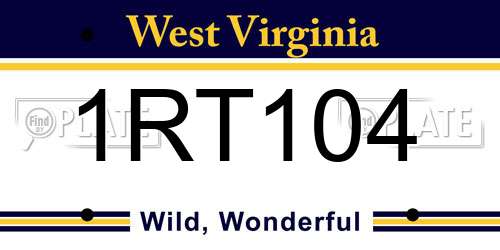 1RT104 West Virginia License Plate