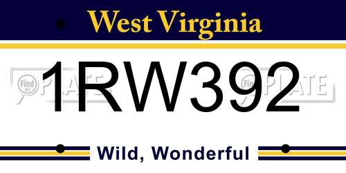 1RW392 West Virginia License Plate