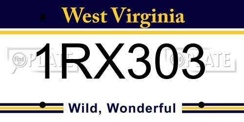 1RX303 West Virginia License Plate