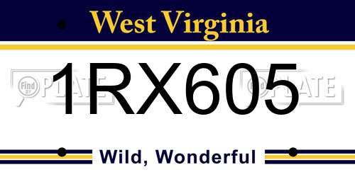 1RX605 West Virginia License Plate