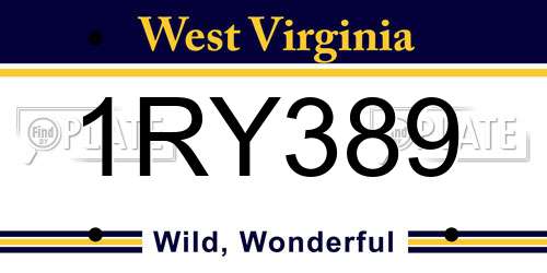 1RY389 West Virginia License Plate