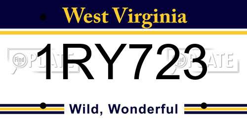 1RY723 West Virginia License Plate