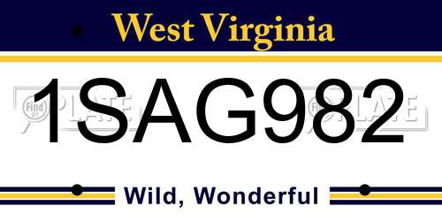 1SAG982 West Virginia License Plate
