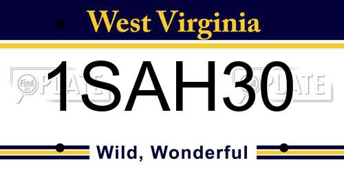 1SAH30 West Virginia License Plate