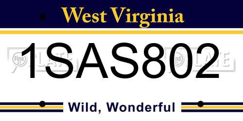 1SAS802 West Virginia License Plate