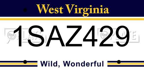 1SAZ429 West Virginia License Plate