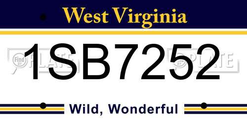 1SB7252 West Virginia License Plate