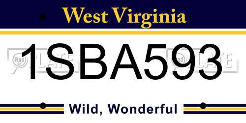 1SBA593 West Virginia License Plate