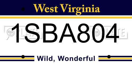 1SBA804 West Virginia License Plate