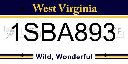 1SBA893 West Virginia License Plate