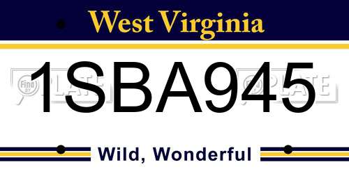 1SBA945 West Virginia License Plate
