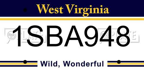 1SBA948 West Virginia License Plate