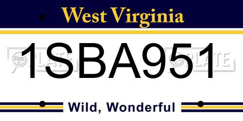 1SBA951 West Virginia License Plate