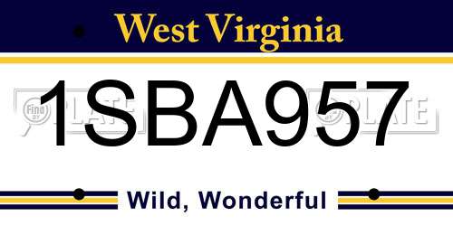 1SBA957 West Virginia License Plate