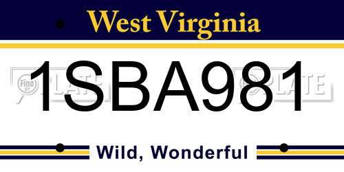 1SBA981 West Virginia License Plate