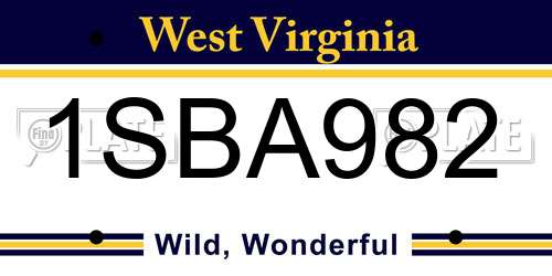1SBA982 West Virginia License Plate