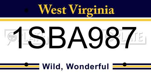 1SBA987 West Virginia License Plate