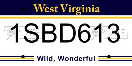 1SBD613 West Virginia License Plate