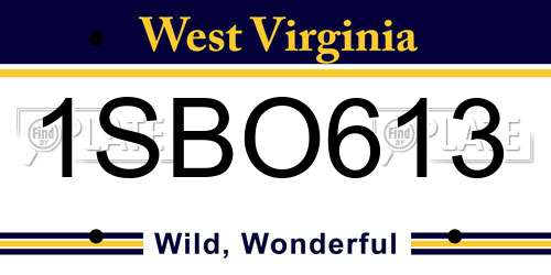 1SBO613 West Virginia License Plate