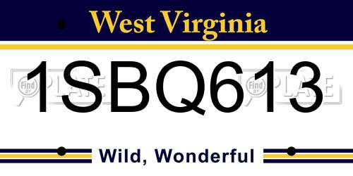 1SBQ613 West Virginia License Plate