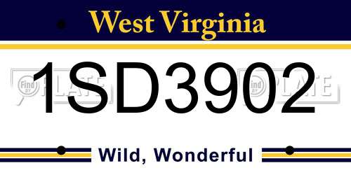 1SD3902 West Virginia License Plate