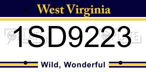 1SD9223 West Virginia License Plate