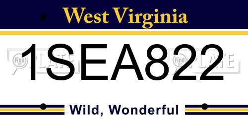 1SEA822 West Virginia License Plate