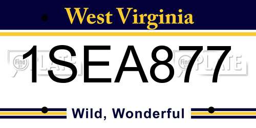 1SEA877 West Virginia License Plate