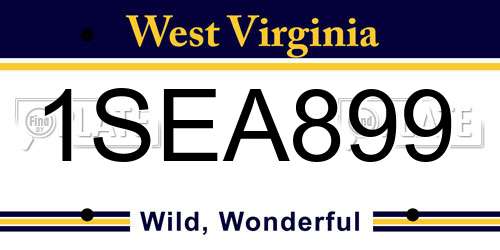 1SEA899 West Virginia License Plate
