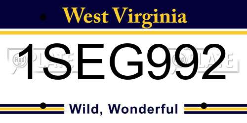 1SEG992 West Virginia License Plate