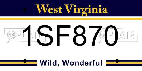 1SF870 West Virginia License Plate