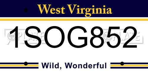 1SOG852 West Virginia License Plate