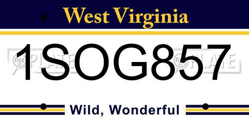 1SOG857 West Virginia License Plate