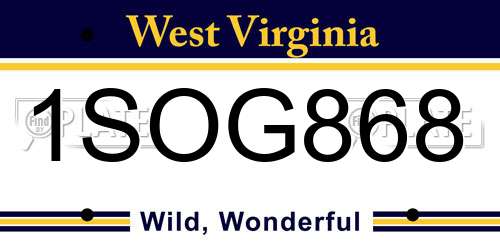 1SOG868 West Virginia License Plate