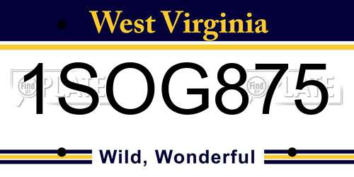 1SOG875 West Virginia License Plate