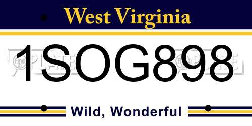 1SOG898 West Virginia License Plate