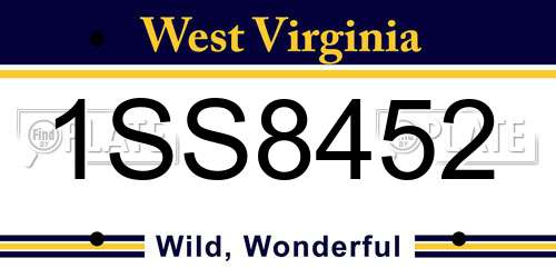 1SS8452 West Virginia License Plate
