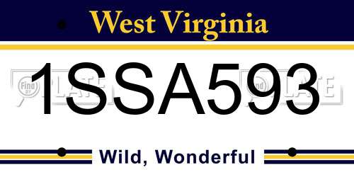 1SSA593 West Virginia License Plate
