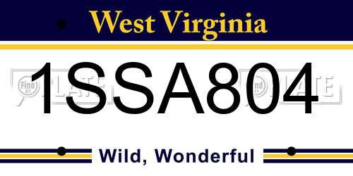 1SSA804 West Virginia License Plate